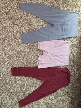 Maternity Leggings and Shorts Set - Dusty Blue, Light Pink, Burgundy small